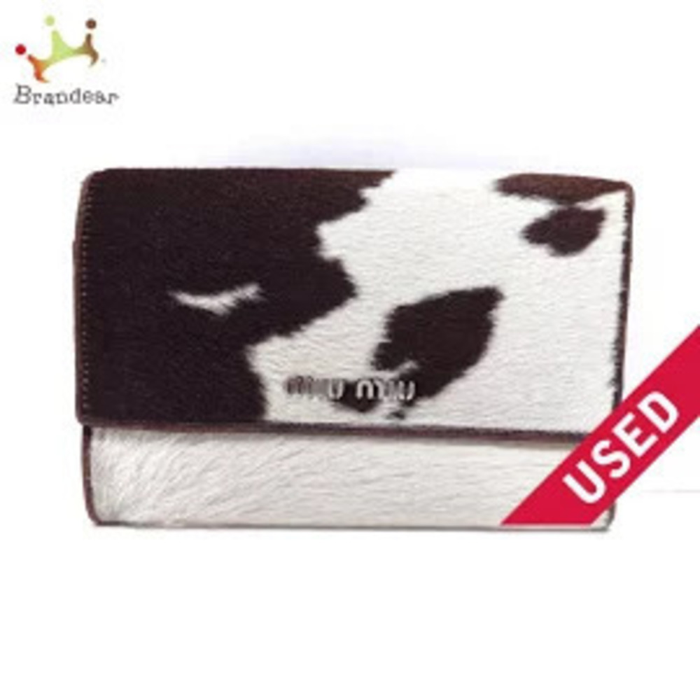 Miu Miu Tri fold Wallet Ivory White Dark Brown Calfskin